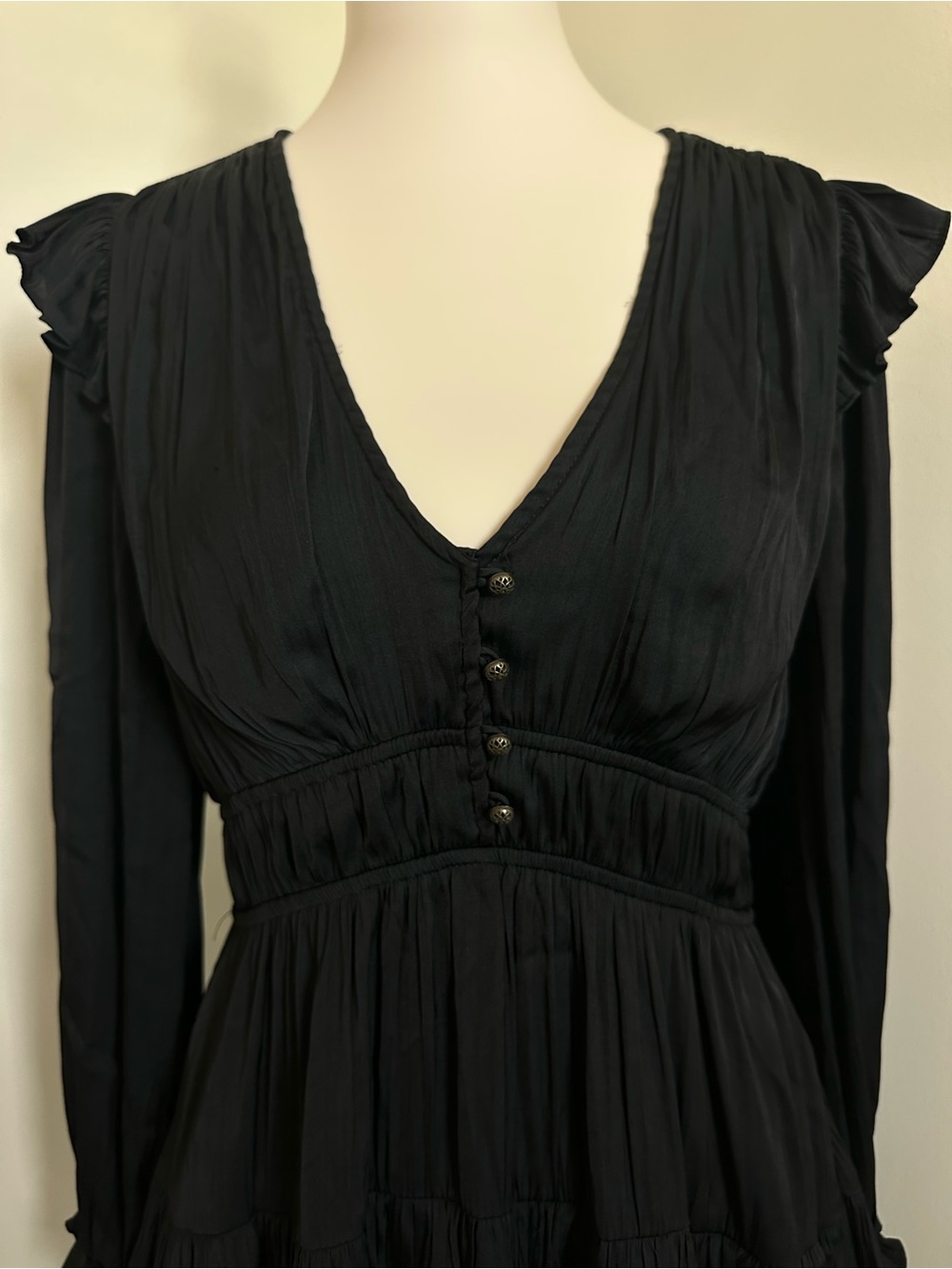 Anthropologie Black Satin Tiered Dress - Picture 5 of 8